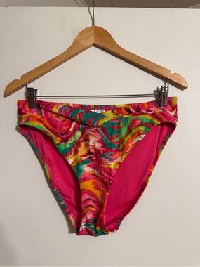 Sanctuary Multicolor Ribbed High WaisteBikini Bottoms - Hot Pink, Green & Yellow